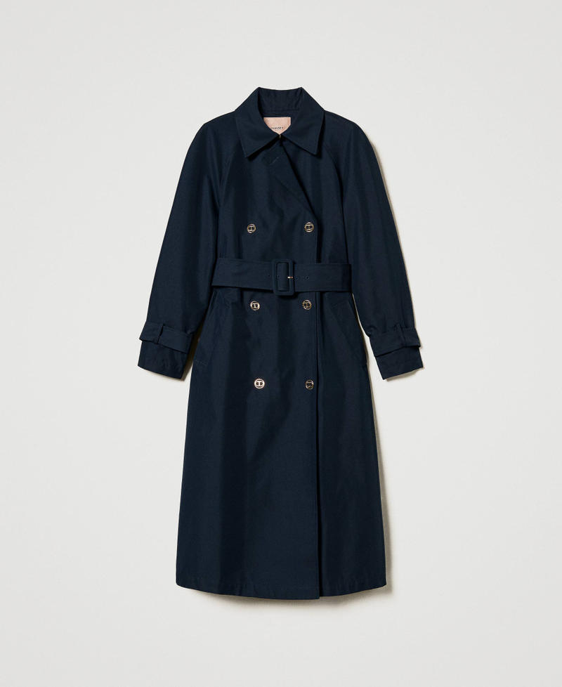 Twill trench coat with Oval T buttons Blue Night Woman 251TP2660_00238_S0