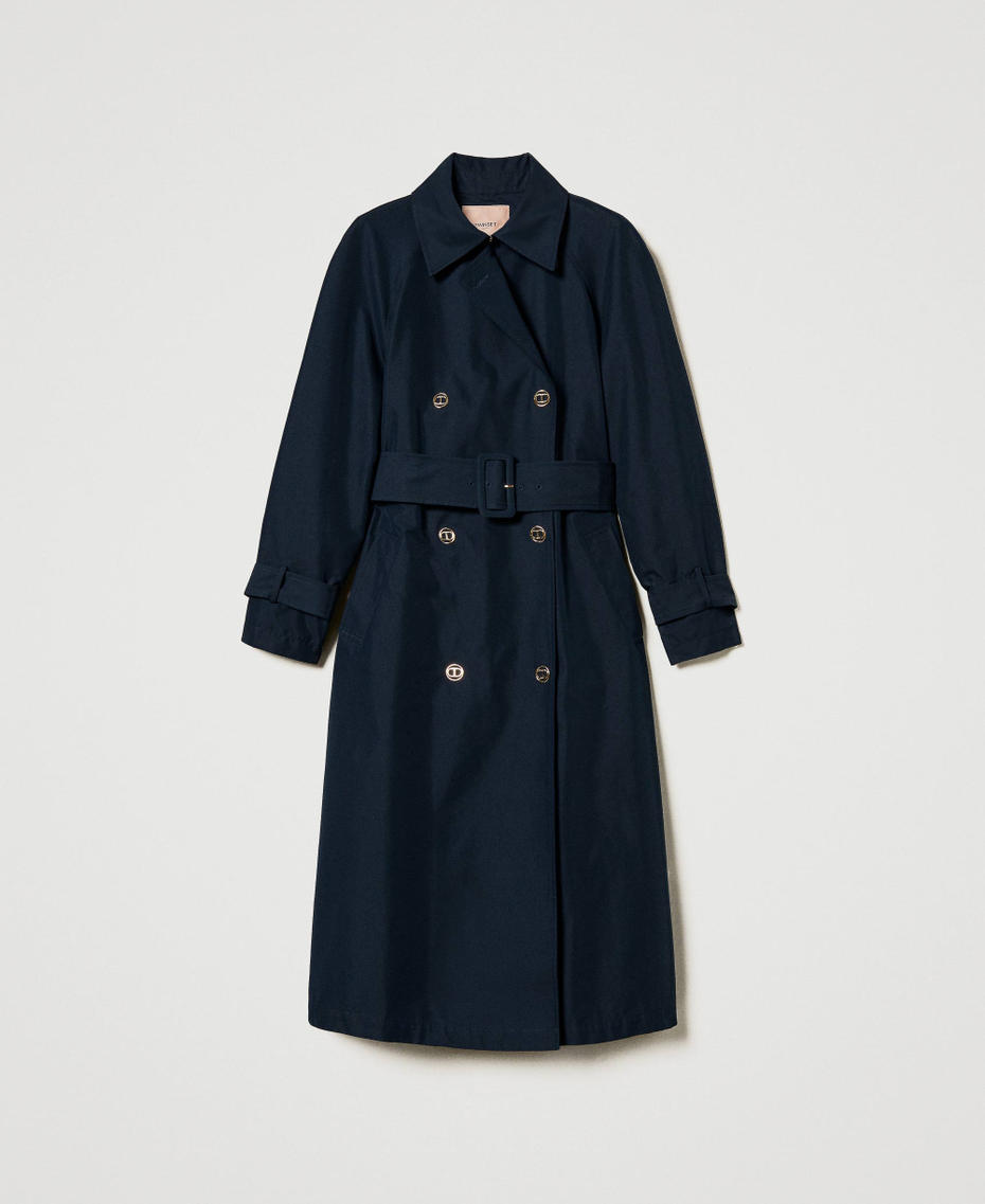 Twill trench coat with Oval T buttons Blue Night Woman 251TP2660_00238_S0