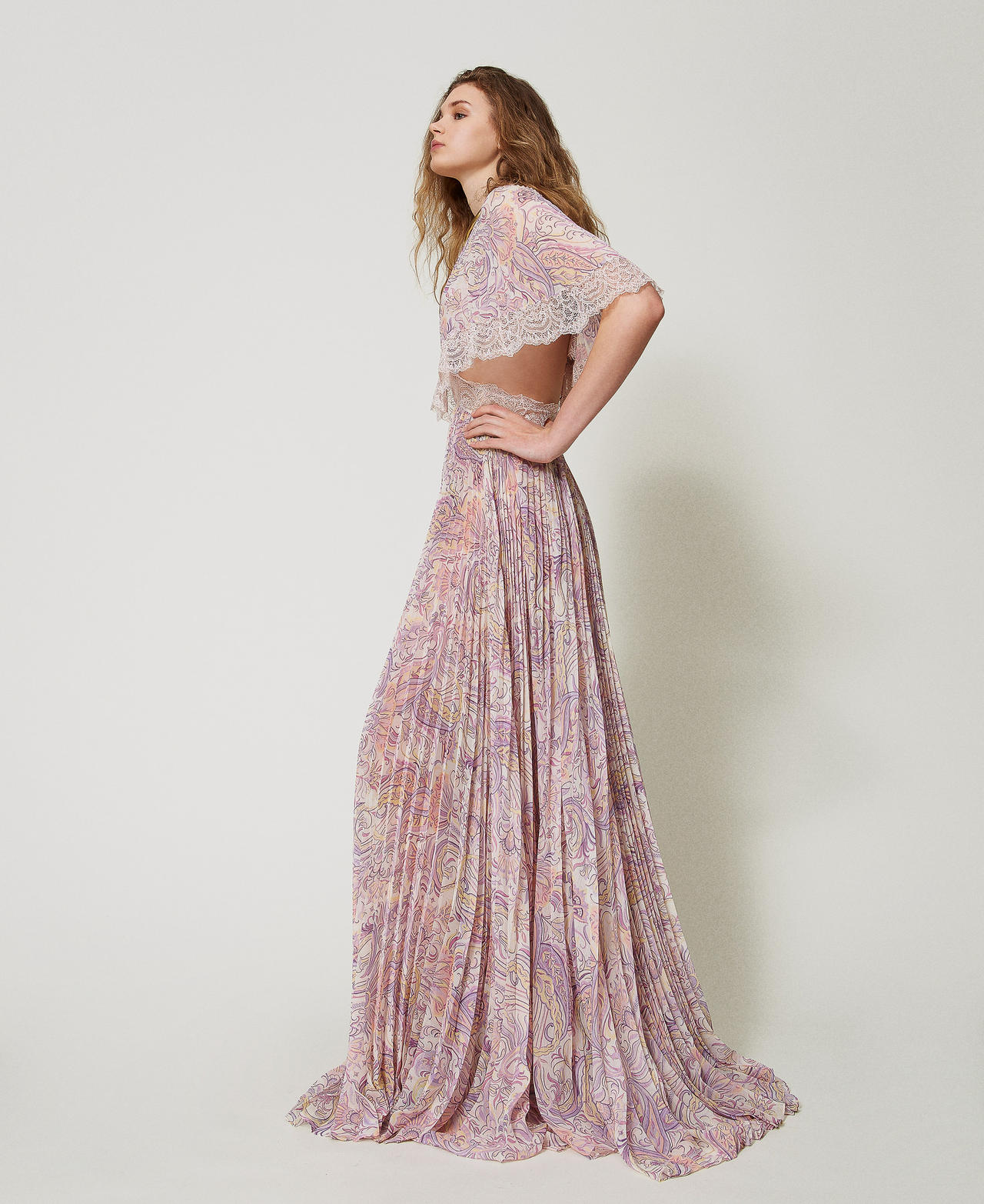 Vestido largo &laquo;Pantelleria&raquo; plisado con estampado