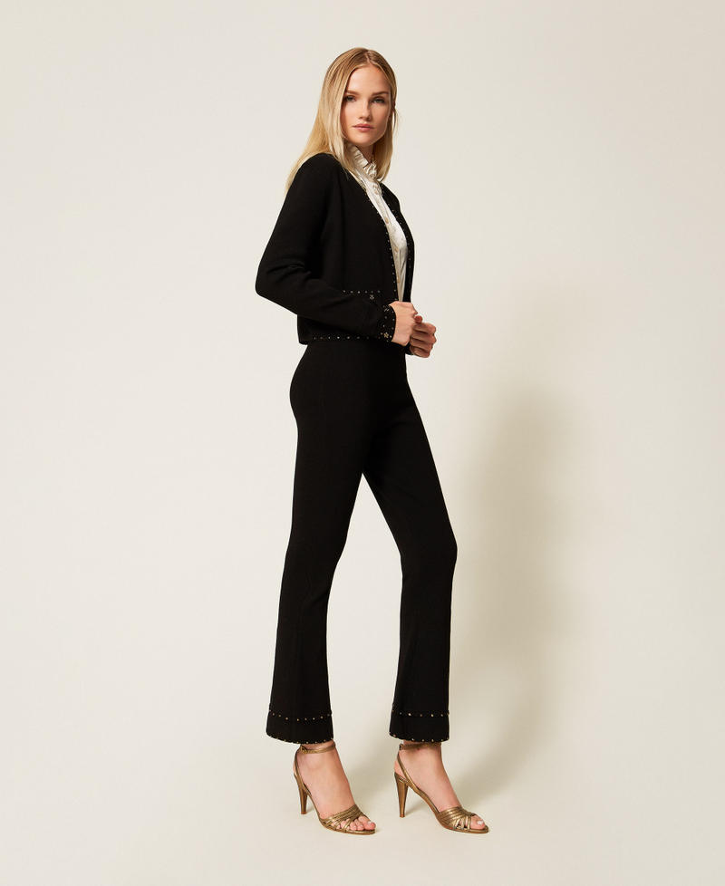 Knit trousers with rhinestones Black Woman 252TP3273_00006_02