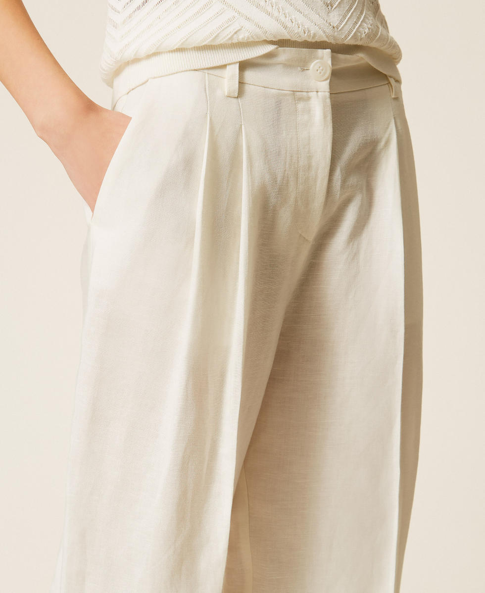 Pantalones palazzo de mezcla de lino Milk Mujer 261AP2324_12577_04