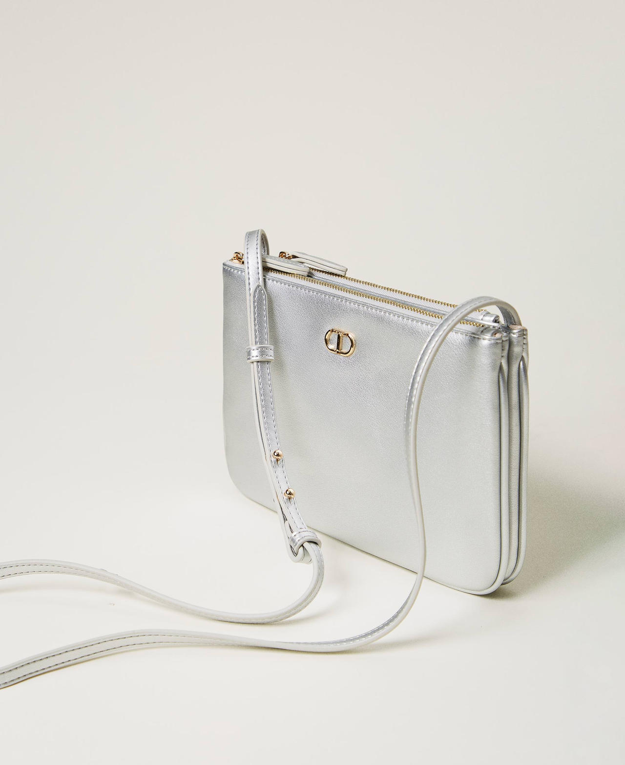 トートバッグ Twin-Set Textured Grey Bag With llic Chain Strap Grey Samantha Croc-Effect Envelope Chain-Handle Bag