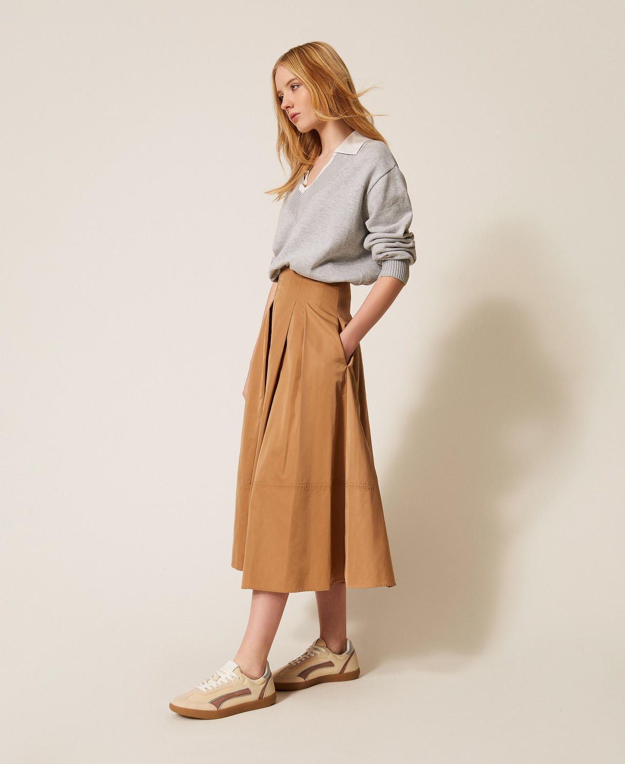 Midirock aus Taft mit Falten &bdquo;Walnut&ldquo;-Beige Frau 261LL2RBB_13302_02