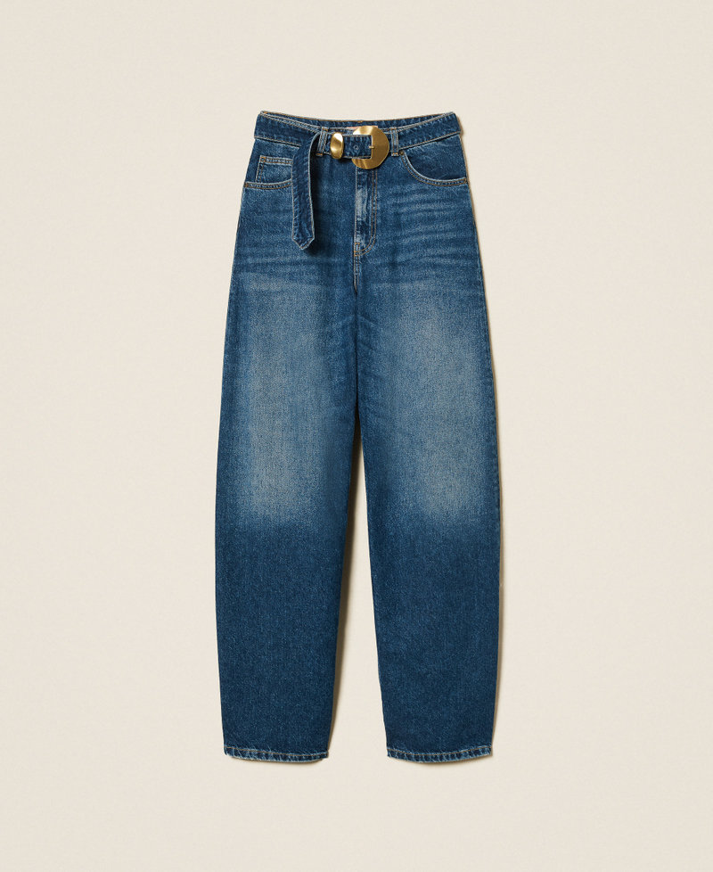Wide jeans with belt and maxi buckle Denim Woman 252TP2570_00078_S0