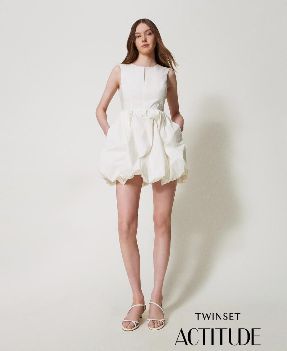 Short poplin balloon dress Sugar White Woman 251AP2301_00632_PA