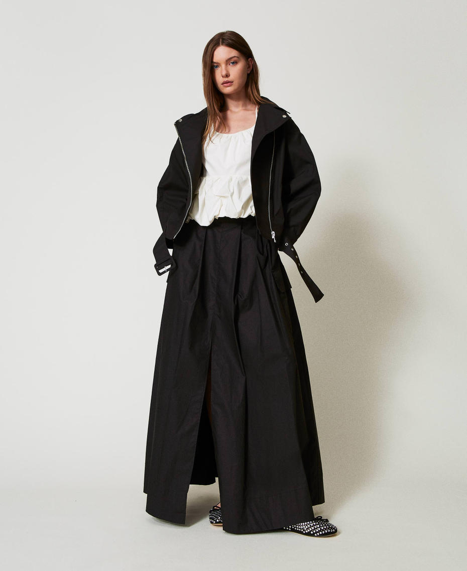 Oversized biker jacket with belt Black Woman 251AP2052_00006_0T