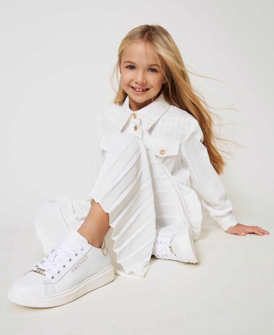 Leather trainers with contrasting details Two-tone Optical White/Platinum Girl 251GCJ010_12173_0T