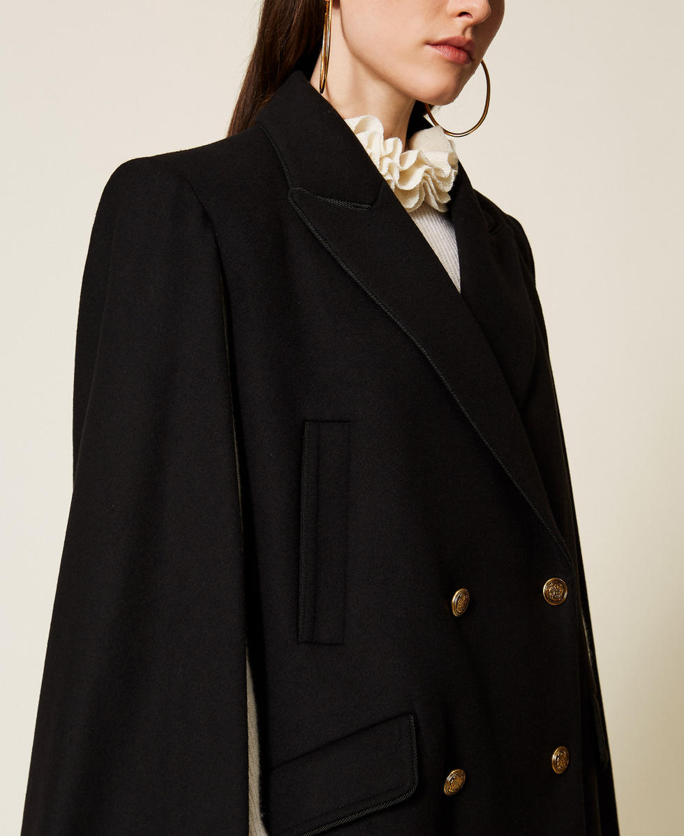 Caban im Cape-Stil aus Wollmischtuch Schwarz Frau 252TS2130_00006_04