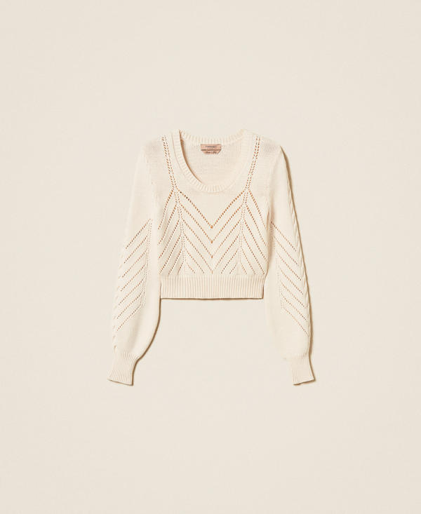 Cropped wool blend jumper with chevron design