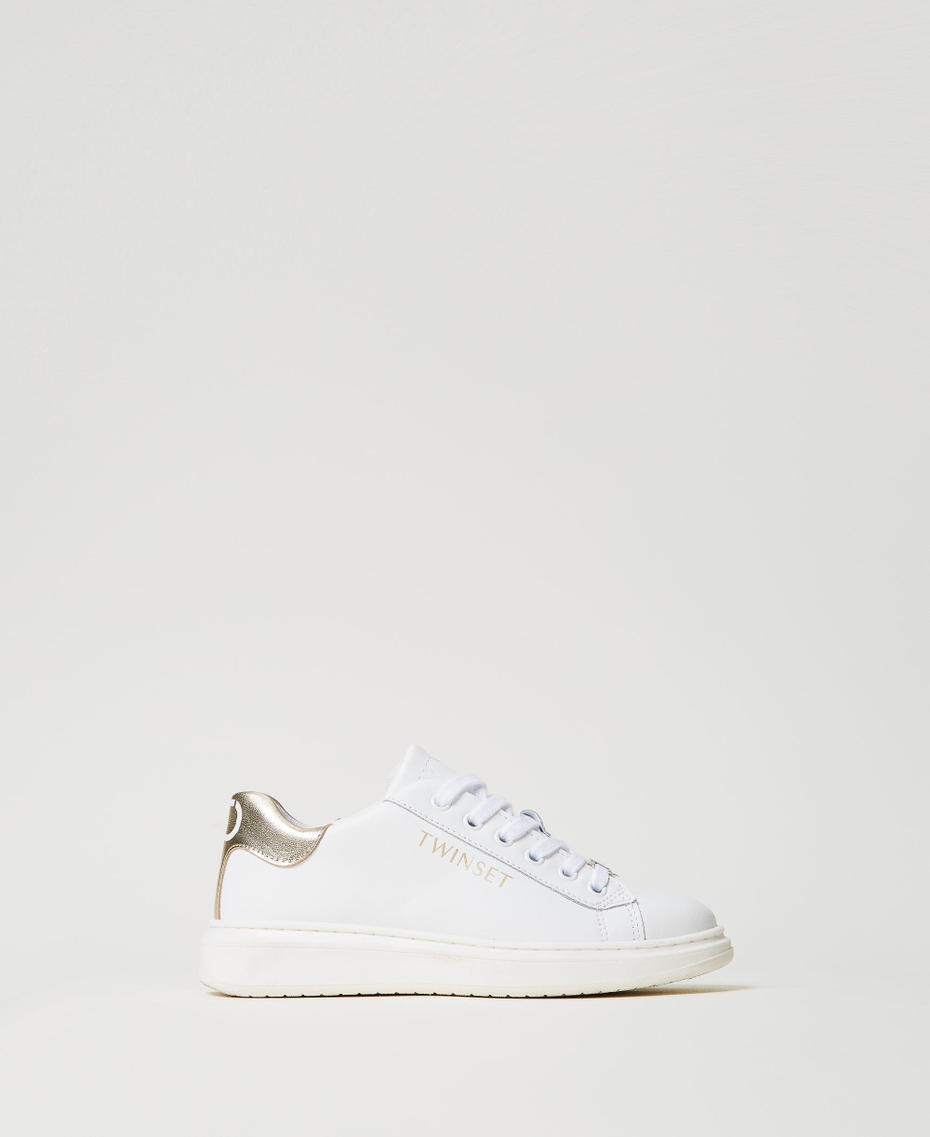 Leather trainers with contrasting details Two-tone Optical White/Platinum Girl 251GCJ010_12173_01