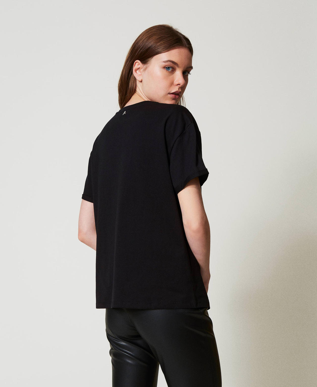 T-shirt with lurex logo Black Woman 251AP2162_00006_02