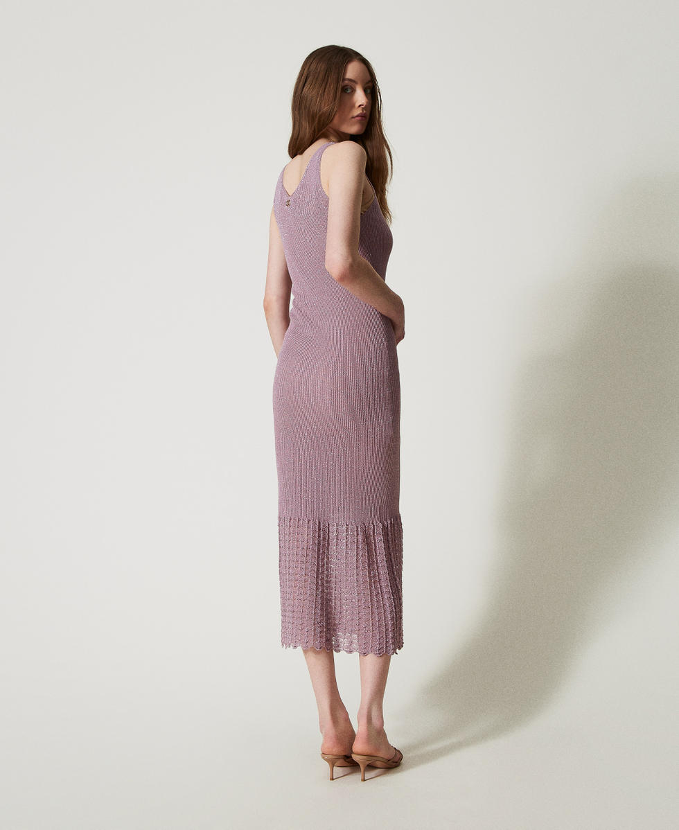 Long linen-blend knit dress Woman, Purple | TWINSET Milano