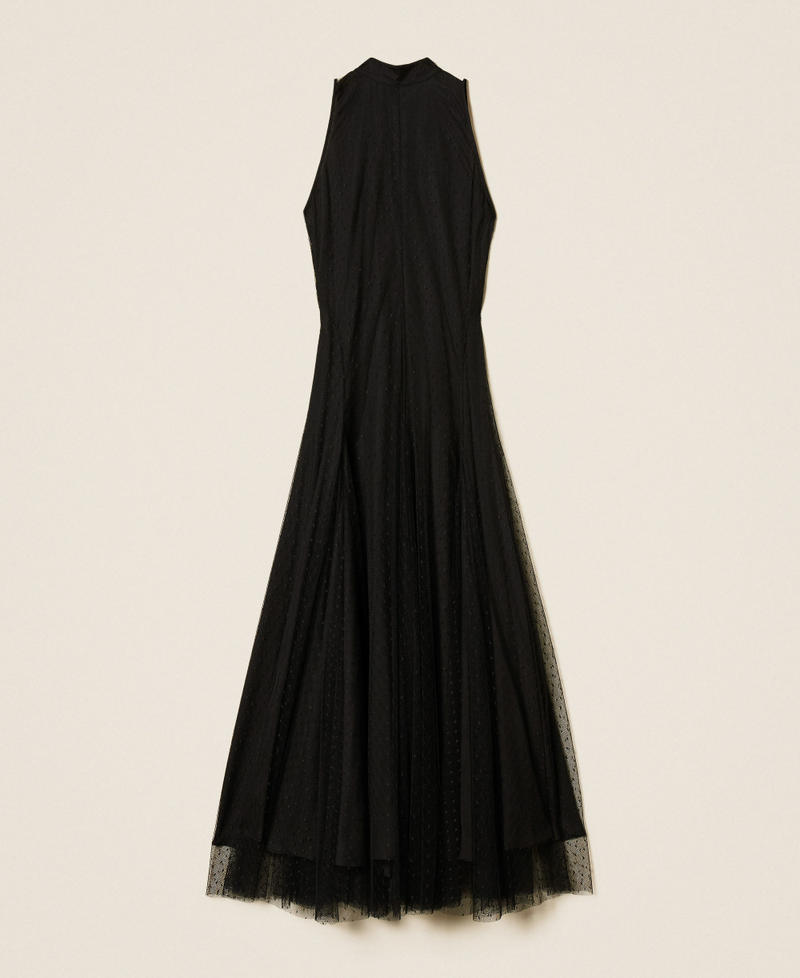 Long plumetis tulle dress Black Woman 252TP2650_00006_S0