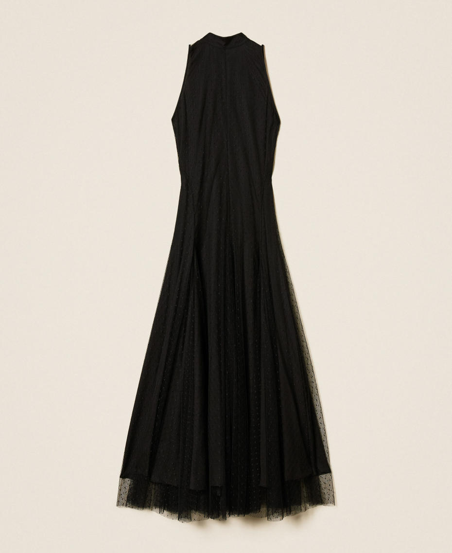 Long plumetis tulle dress Black Woman 252TP2650_00006_S0