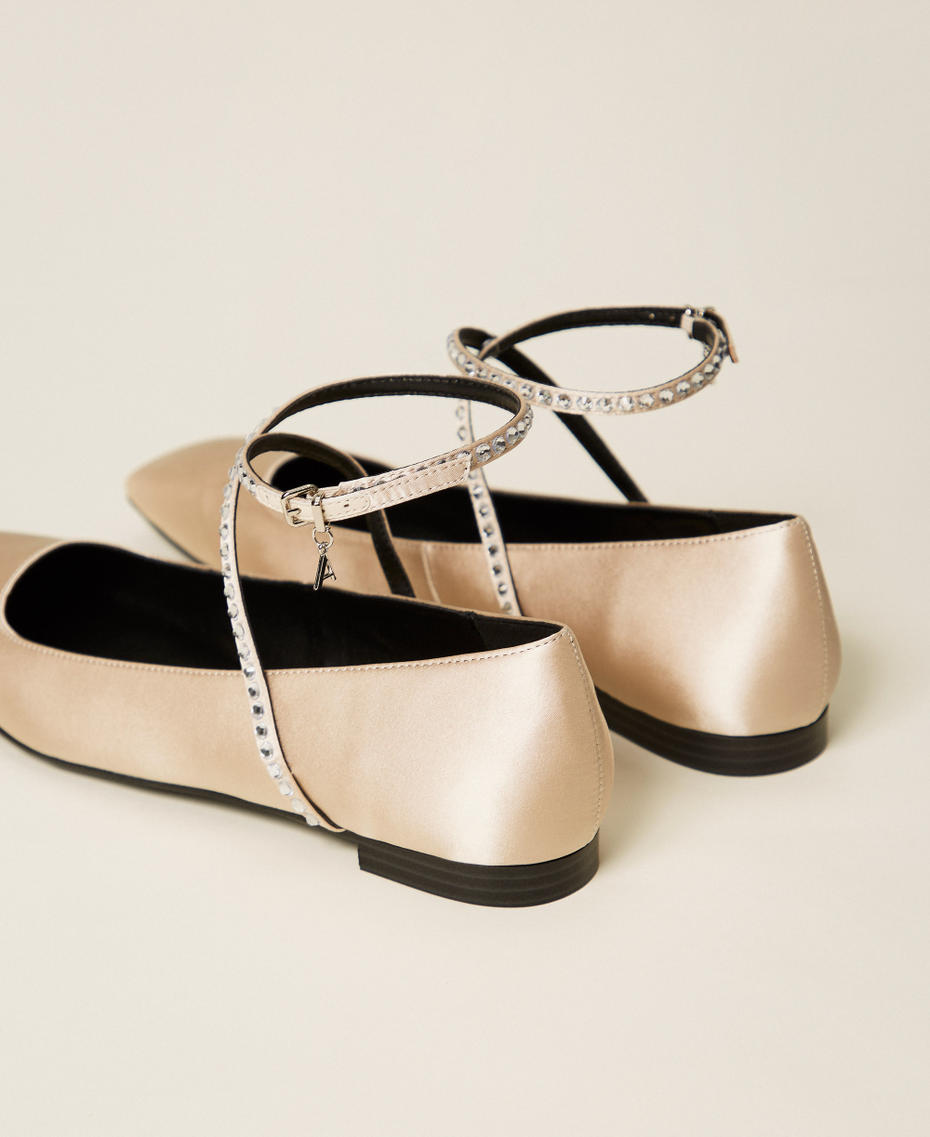 Shiny fabric ballet flats with rhinestones Crystal Sand Beige Woman 252ACP012_12610_03