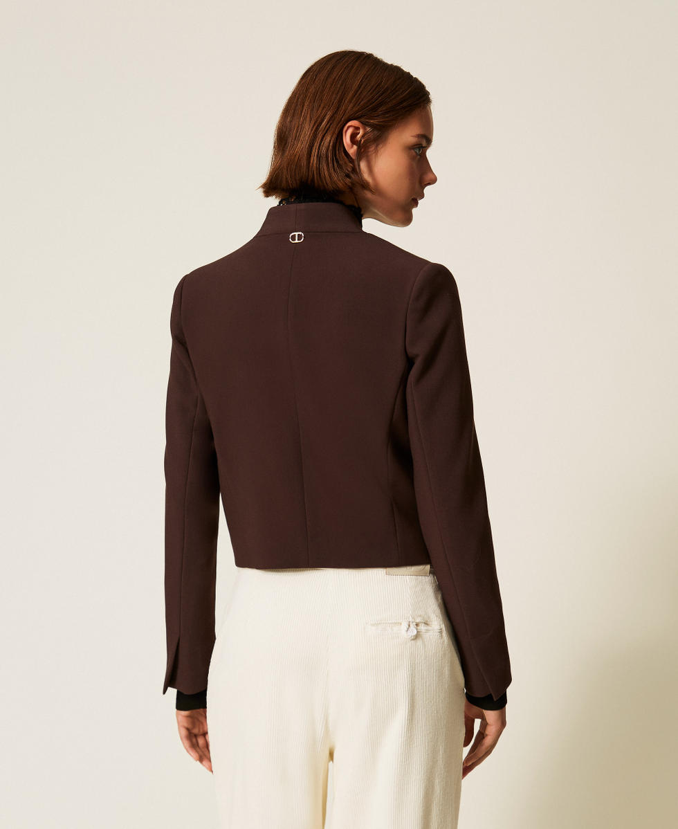 Double breasted cr&ecirc;pe jacket Black Chocolate Woman 252TT2380_11054_03