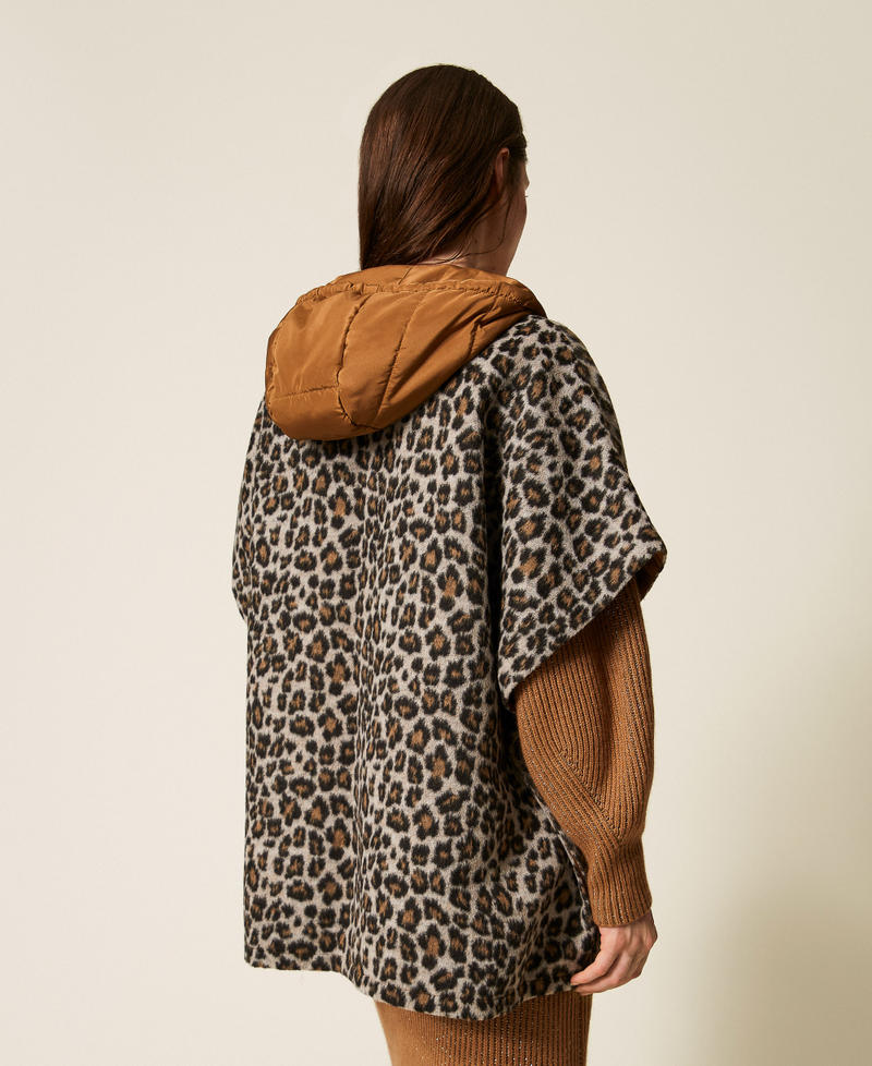 Animal print wool cloth poncho Two tone Alpaca Brown/Animal Print Woman 252TO5080_12915_03