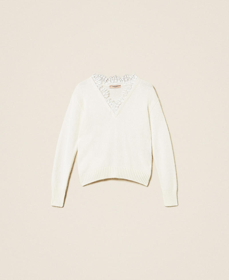 Angora blend jumper with lace White Snow Woman 252TT3380_00282_S0