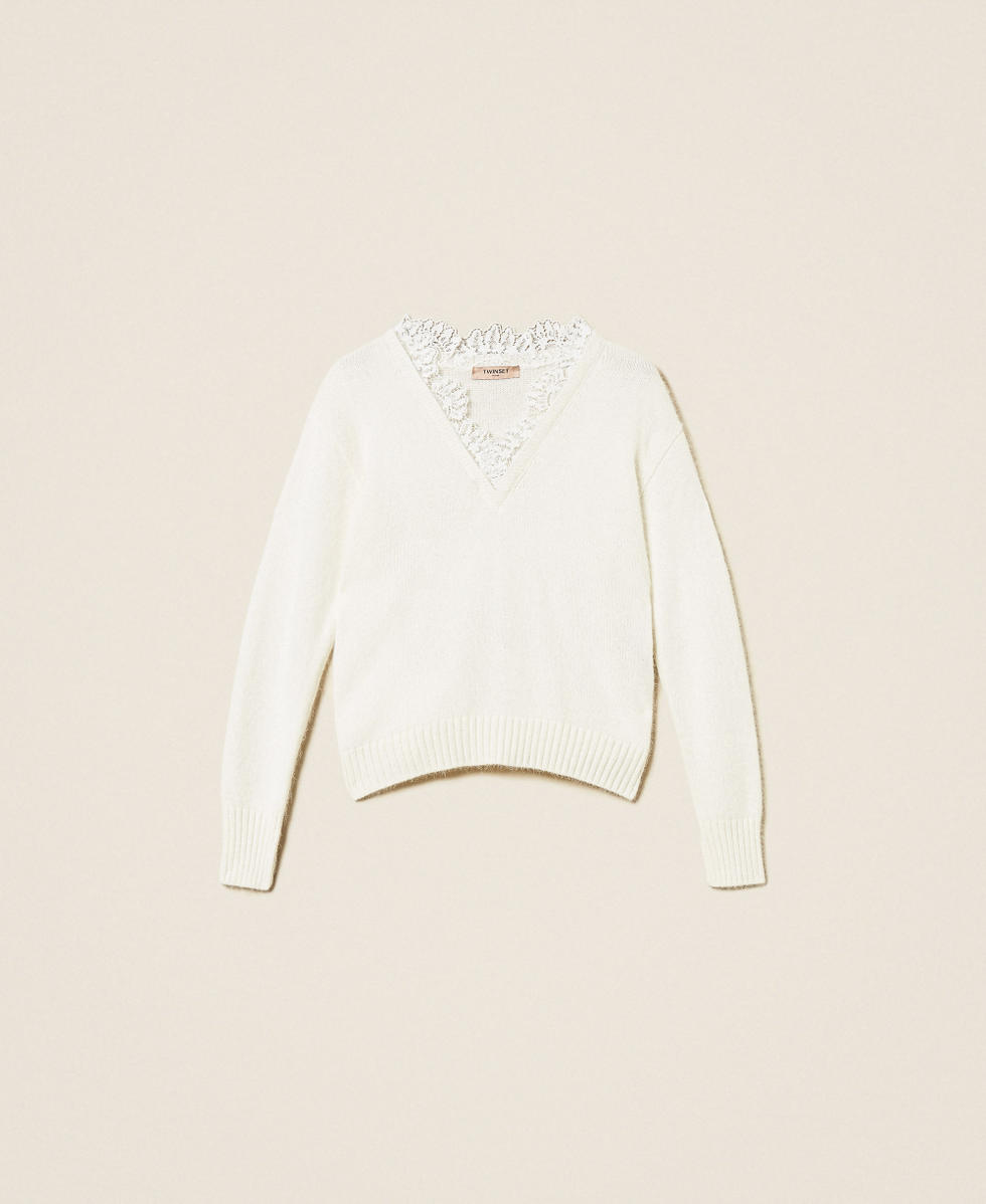 Angora blend jumper with lace