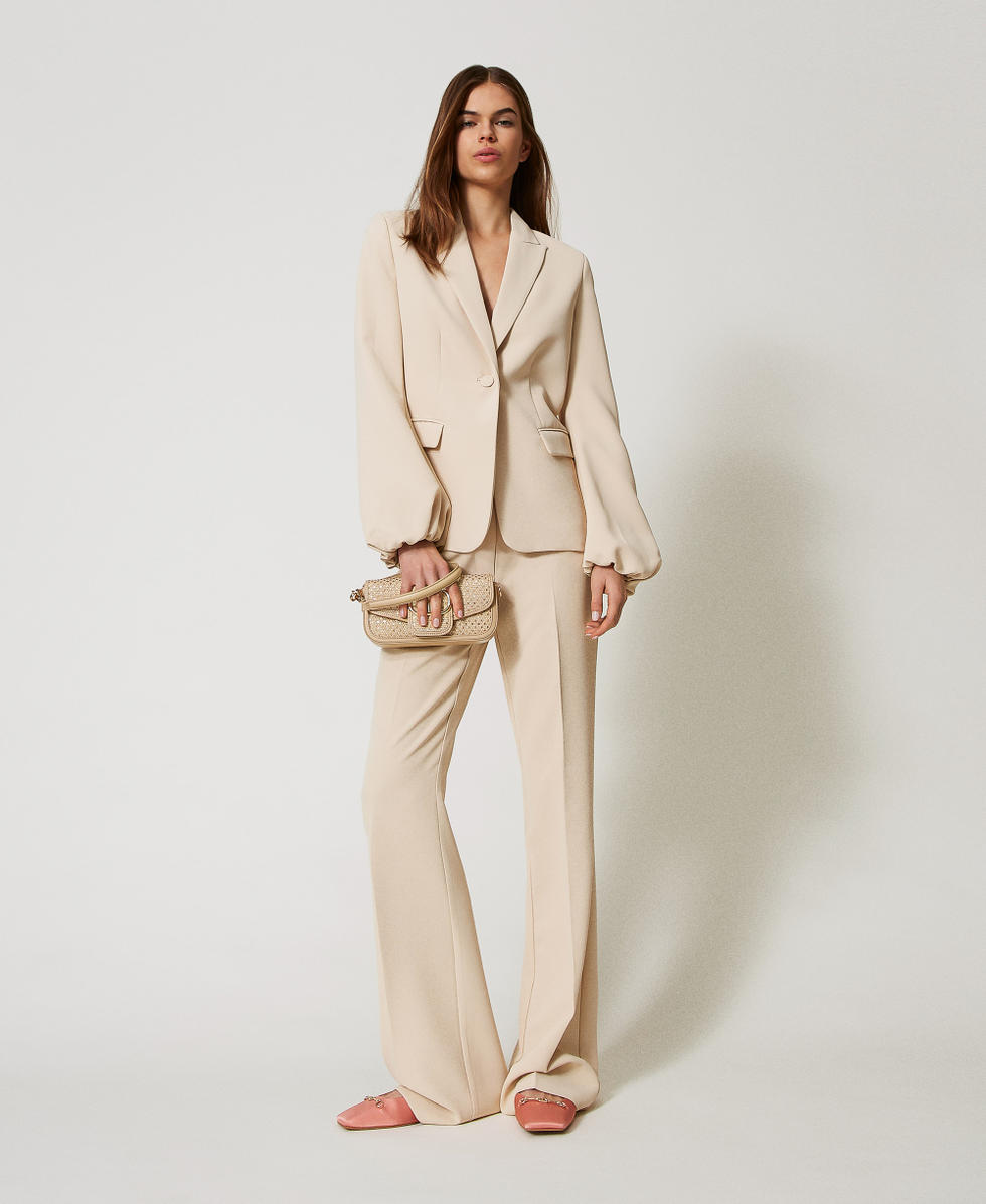 Blazer en cr&ecirc;pe avec manches fronc&eacute;es