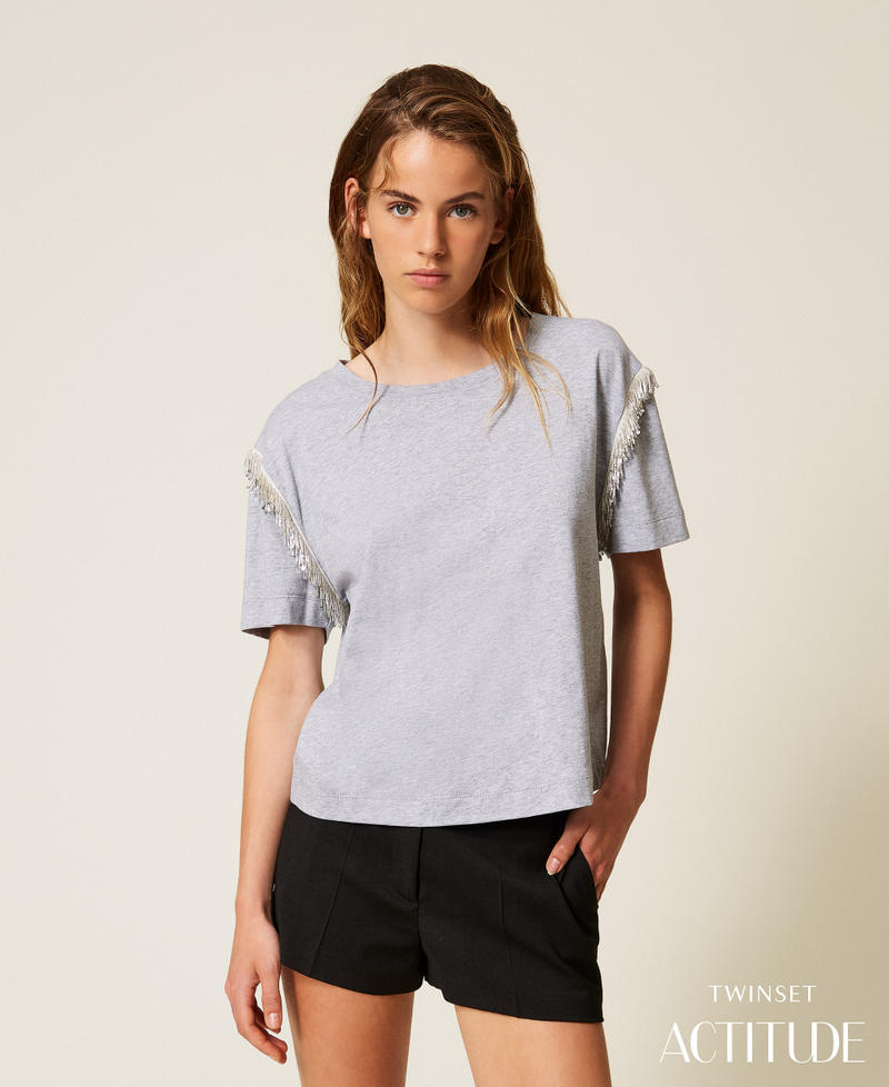 Рубашка с бахромой из бисера Серый Светлый Меланж женщина 252AP2021_11811_PA