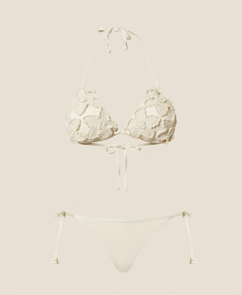 Crochet triangle bikini top and thong Vanilla White Woman 261LMME23_00145_S0