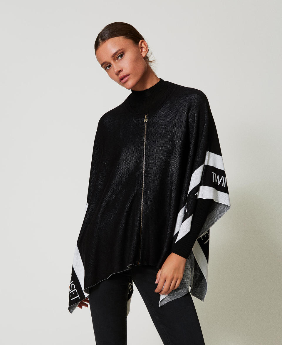 Twin Set Poncho in maglia jacquard con logo