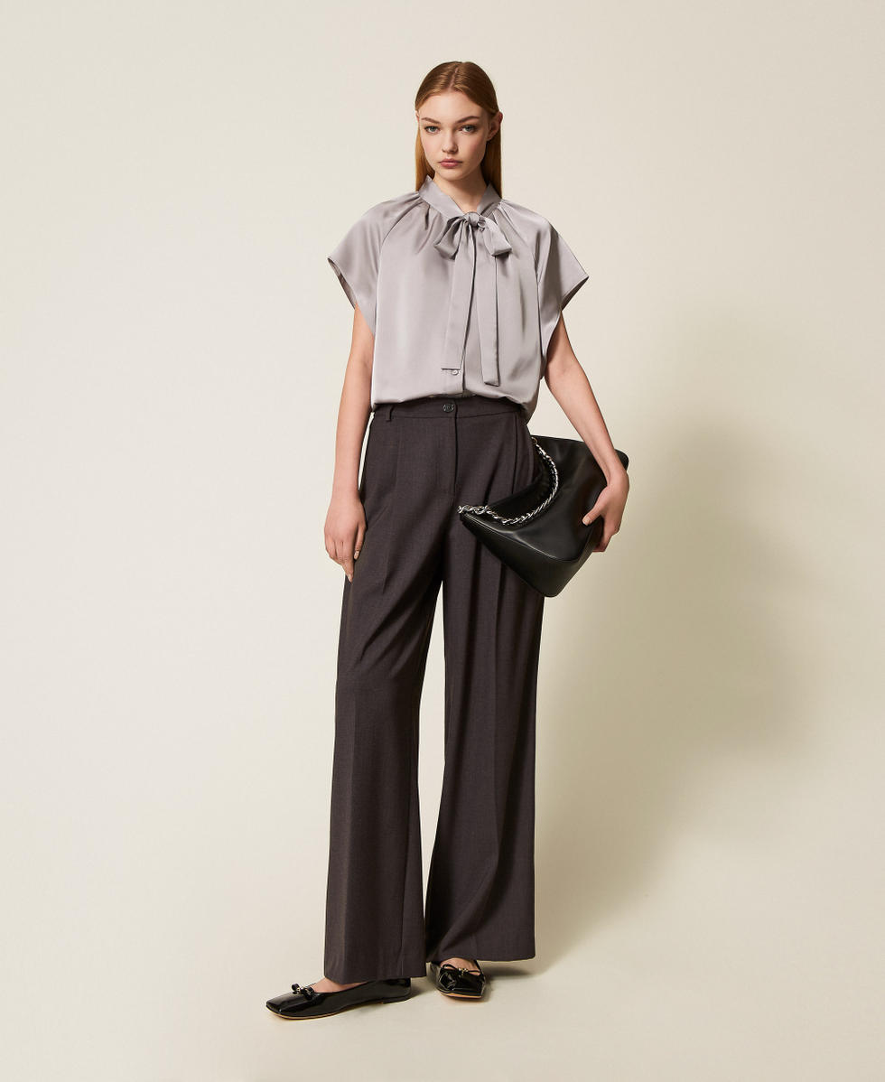 Palazzo trousers with pleats Charcoal Grey Melange Woman 252TF2043_12840_01