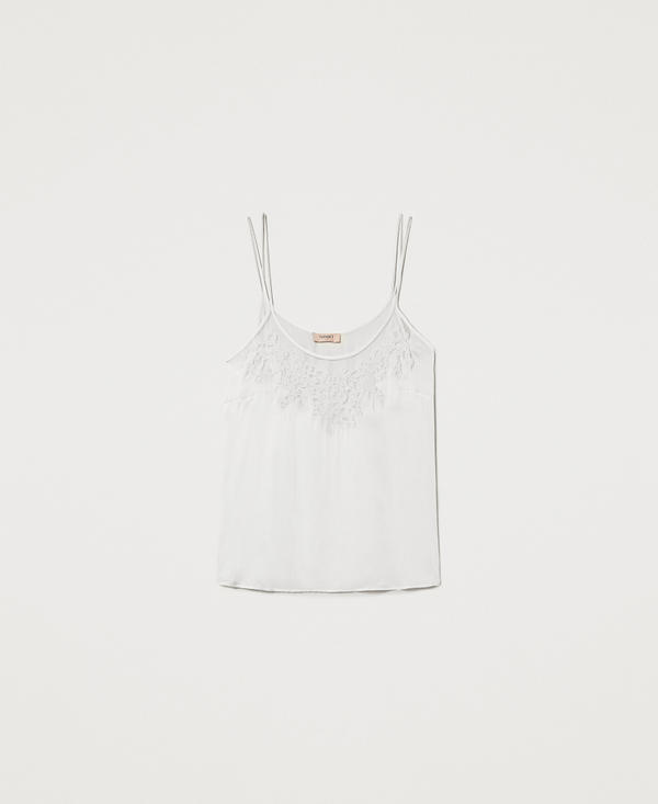 Top in raso con ricamo