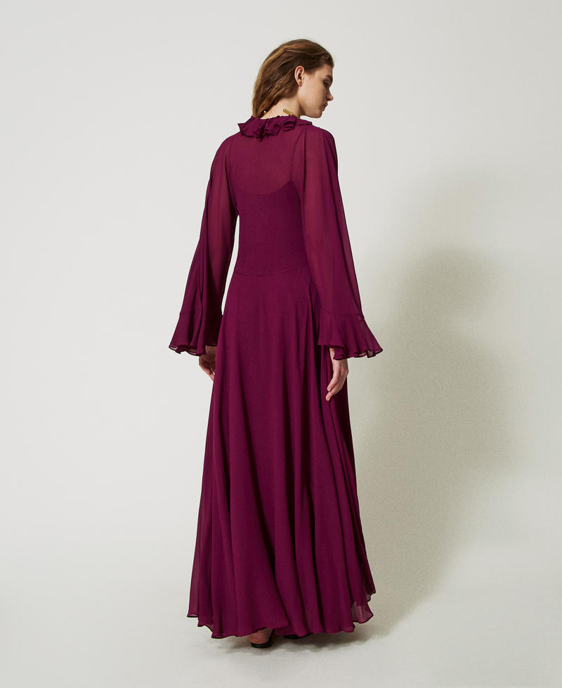 'Capri' long dress in georgette with ruffles “Red Plum” Purple Woman 251TS2070_05245_03