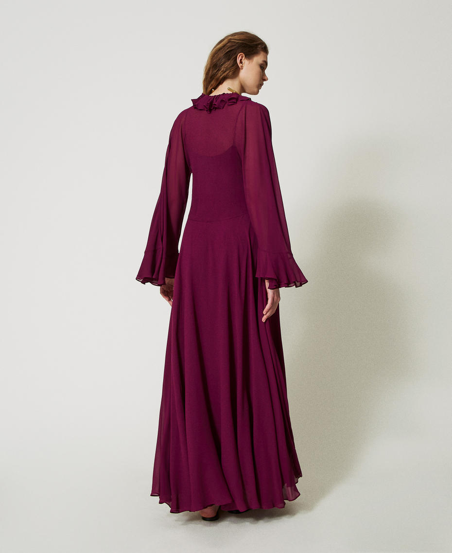 'Capri' long dress in georgette with ruffles “Red Plum” Purple Woman 251TS2070_05245_03