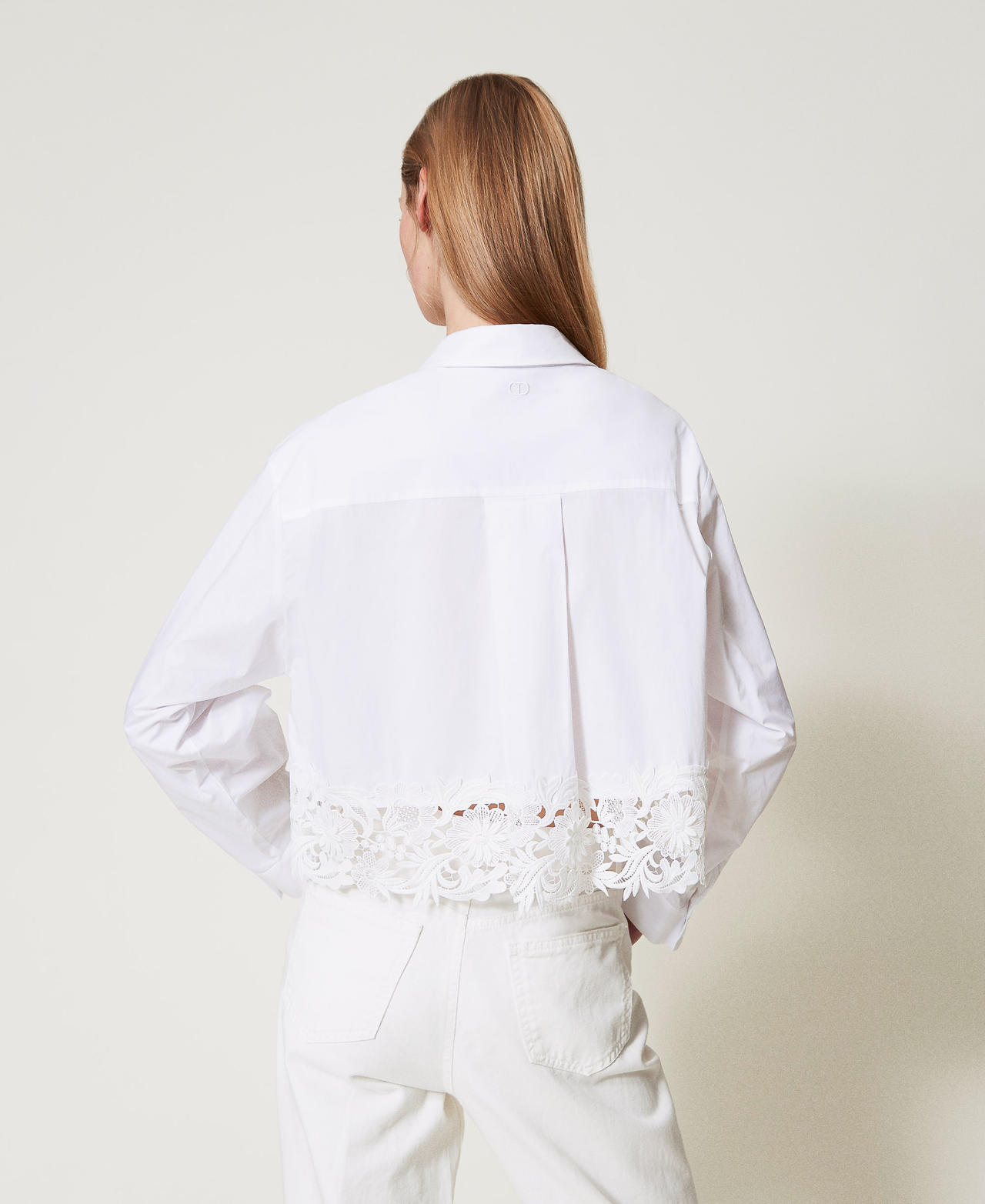 Boxy poplin shirt with lace White Woman 251TP2281_00001_03