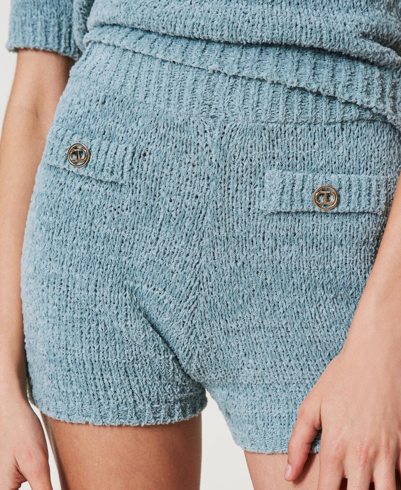 Knit shorts with Oval T buttons Dusty Blue Woman 251TP3441_00485_04