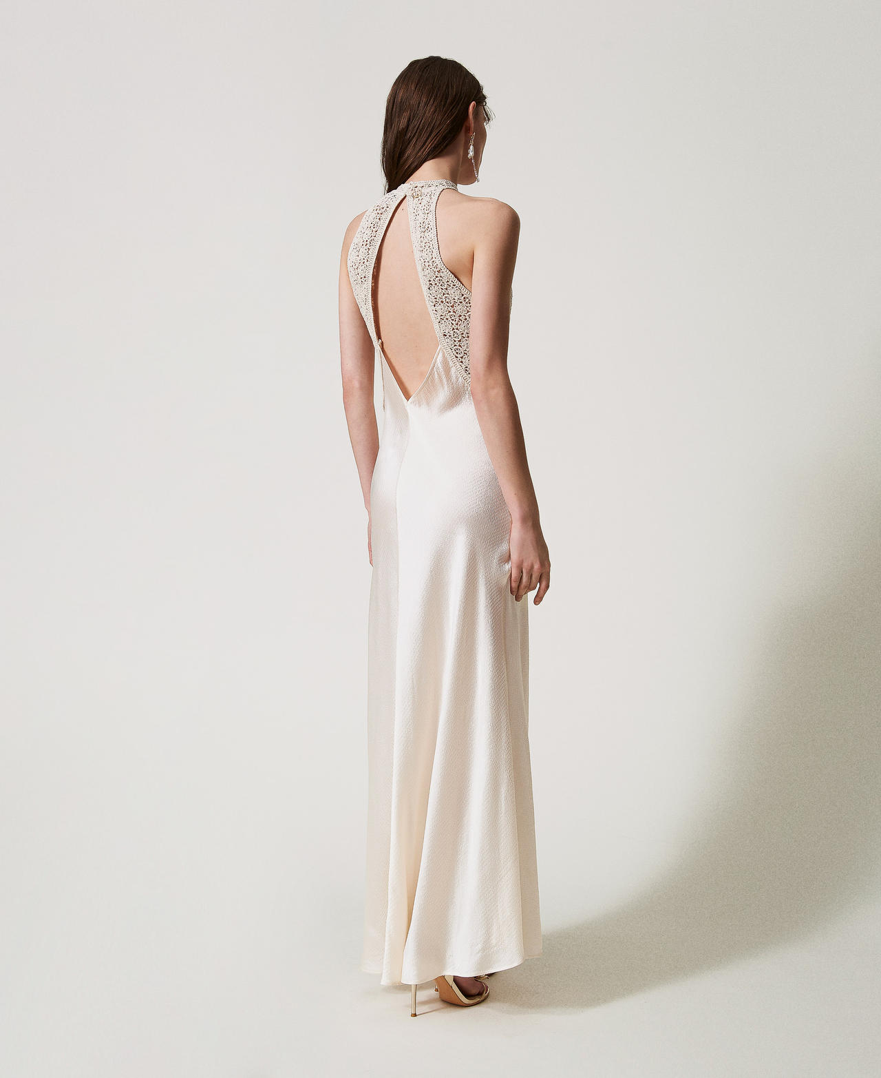 Long satin dress with crochet bodice White Snow Woman 251TT2080_00282_03