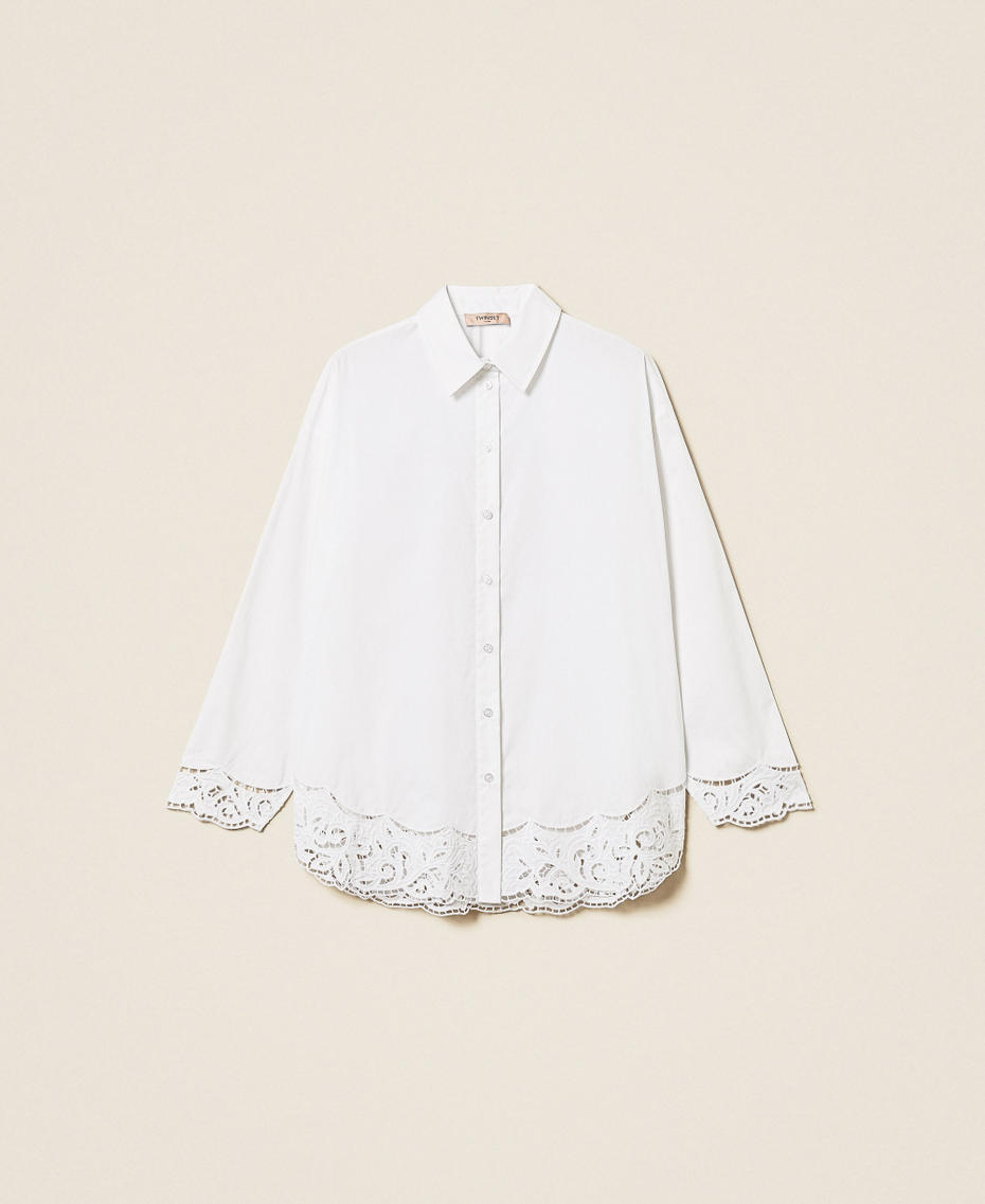 Camicia in popeline con ricamo Bianco Donna 261TP2430_00001_S0