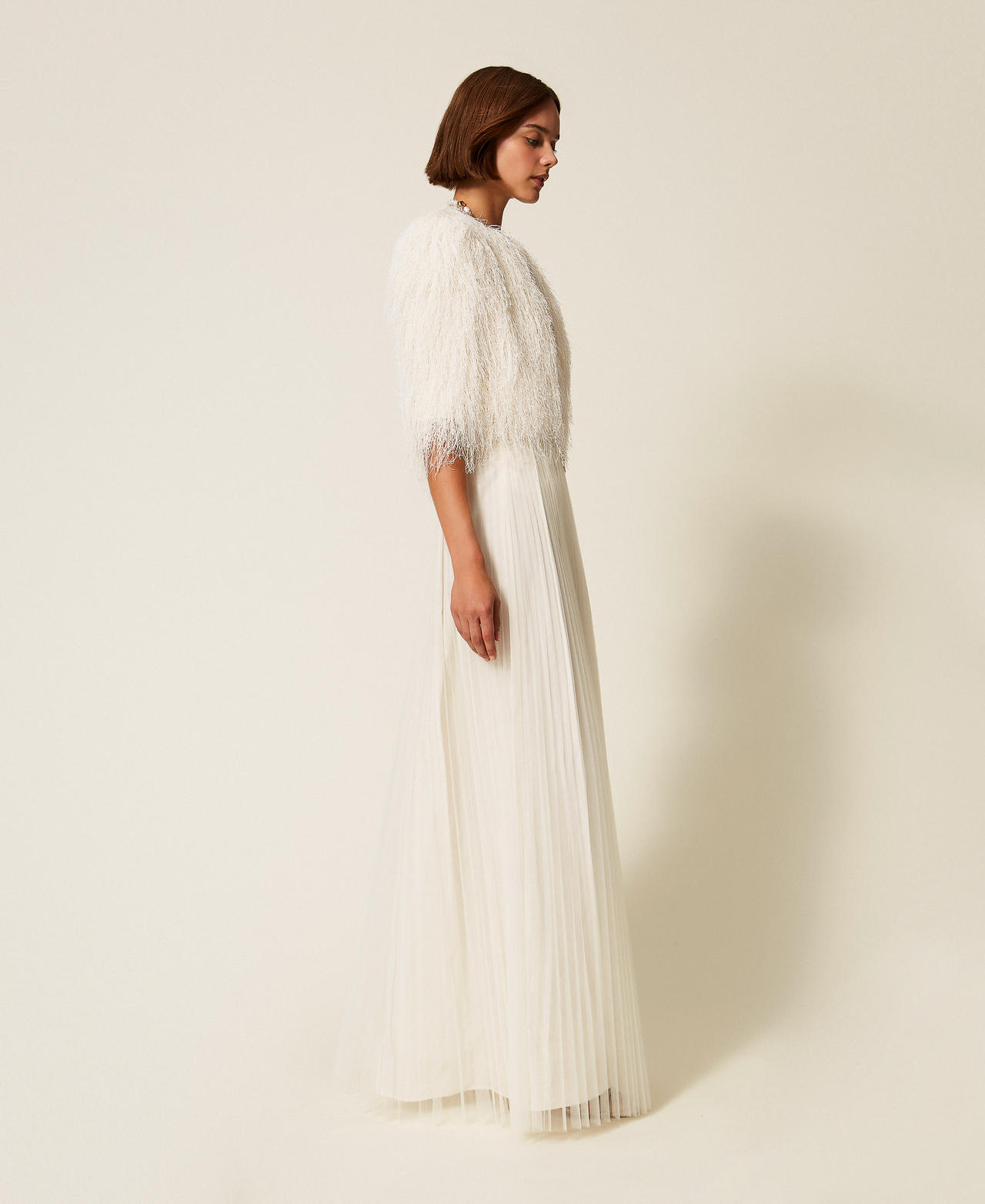 Falda larga de tafetán y tul Nácar Mujer 252TT2284_00059_02