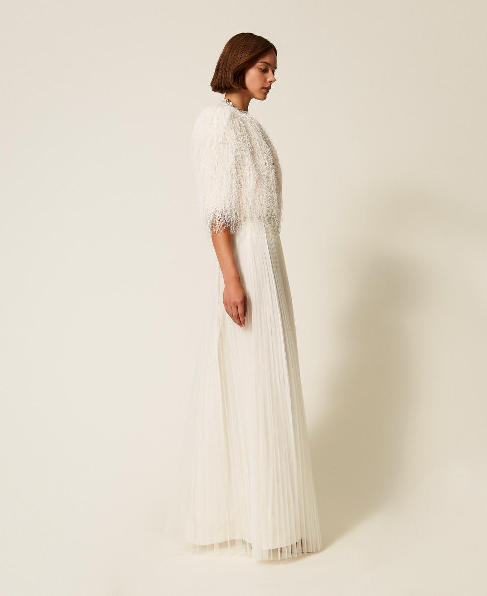 Jupe longue en taffetas et tulle Nacre Femme 252TT2284_00059_02