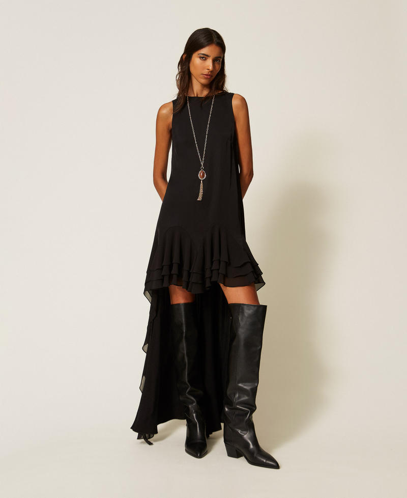 Myfo long asymmetric satin dress Black Woman 262AQ2083_00006_02