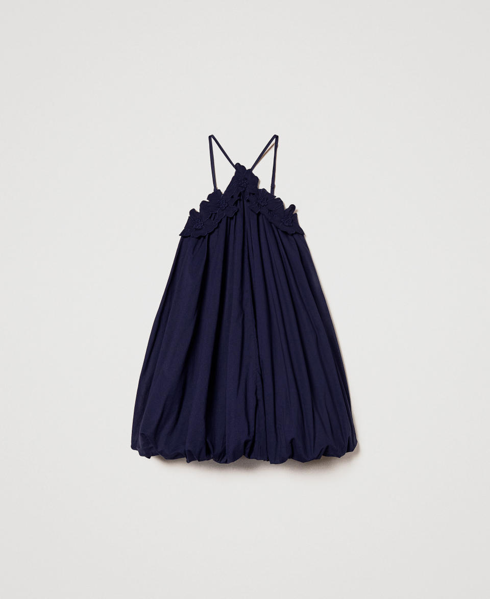 Short muslin dress with embroidered flowers Classic Blue Woman 251LM2PAA_11956_S0