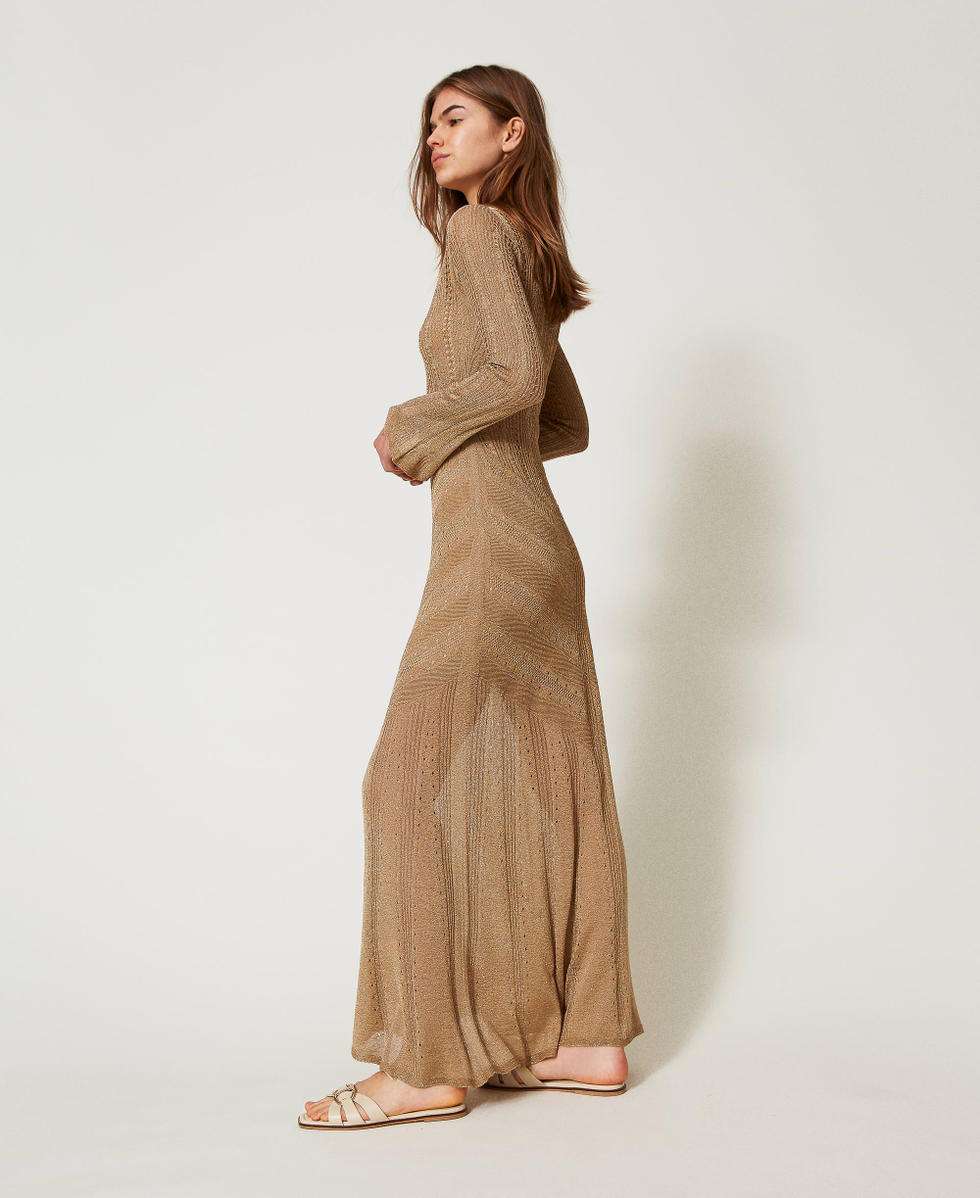 Long dual-use knit dress Golden Green Lurex Woman 251TT3180_12454_02