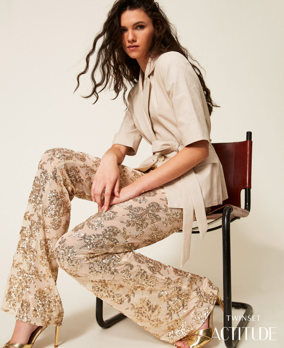 Tulle trousers with sequins Cashew Beige Woman 261AT2141_13362_PA