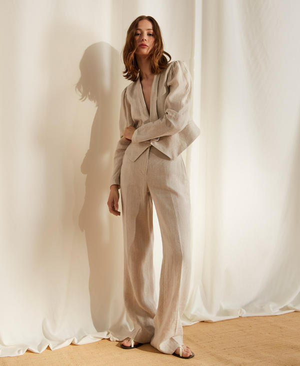 Wide linen trousers with lurex