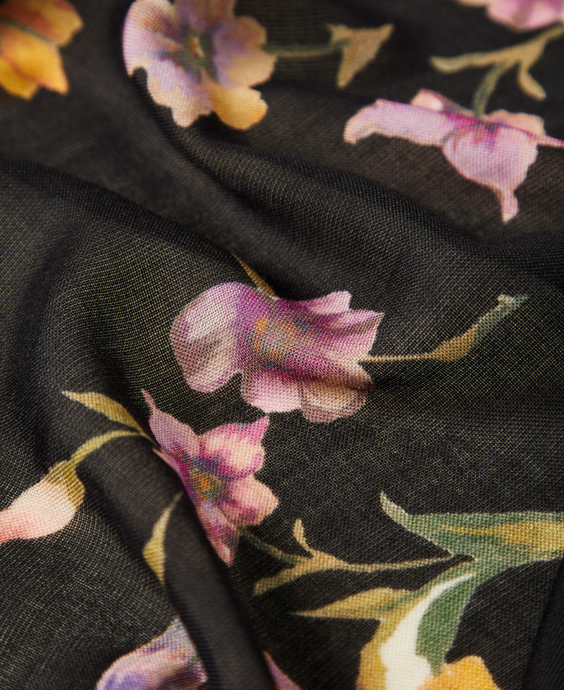 Stole with floral print Multicolour/Black Iris Print Woman 251TA4340_12328_02