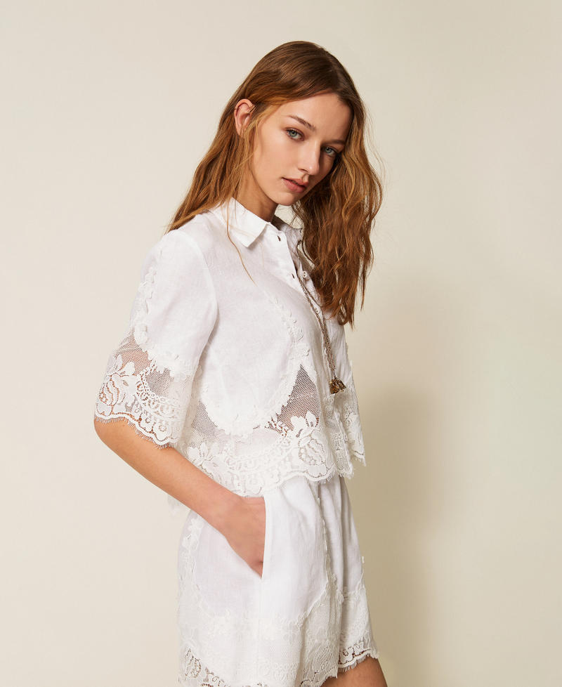 Camicia in lino con pizzo Bianco Donna 261TT2181_00001_02