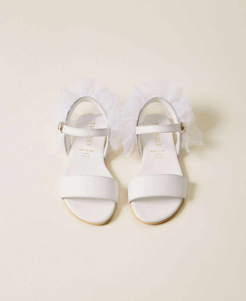 Baby-Sandale aus Leder mit T&uuml;ll Milk M&auml;dchen 261GCB020_12577_04