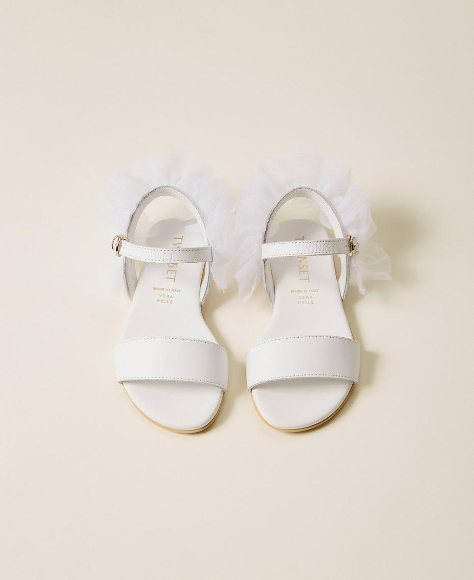 Baby-Sandale aus Leder mit T&uuml;ll Milk M&auml;dchen 261GCB020_12577_04
