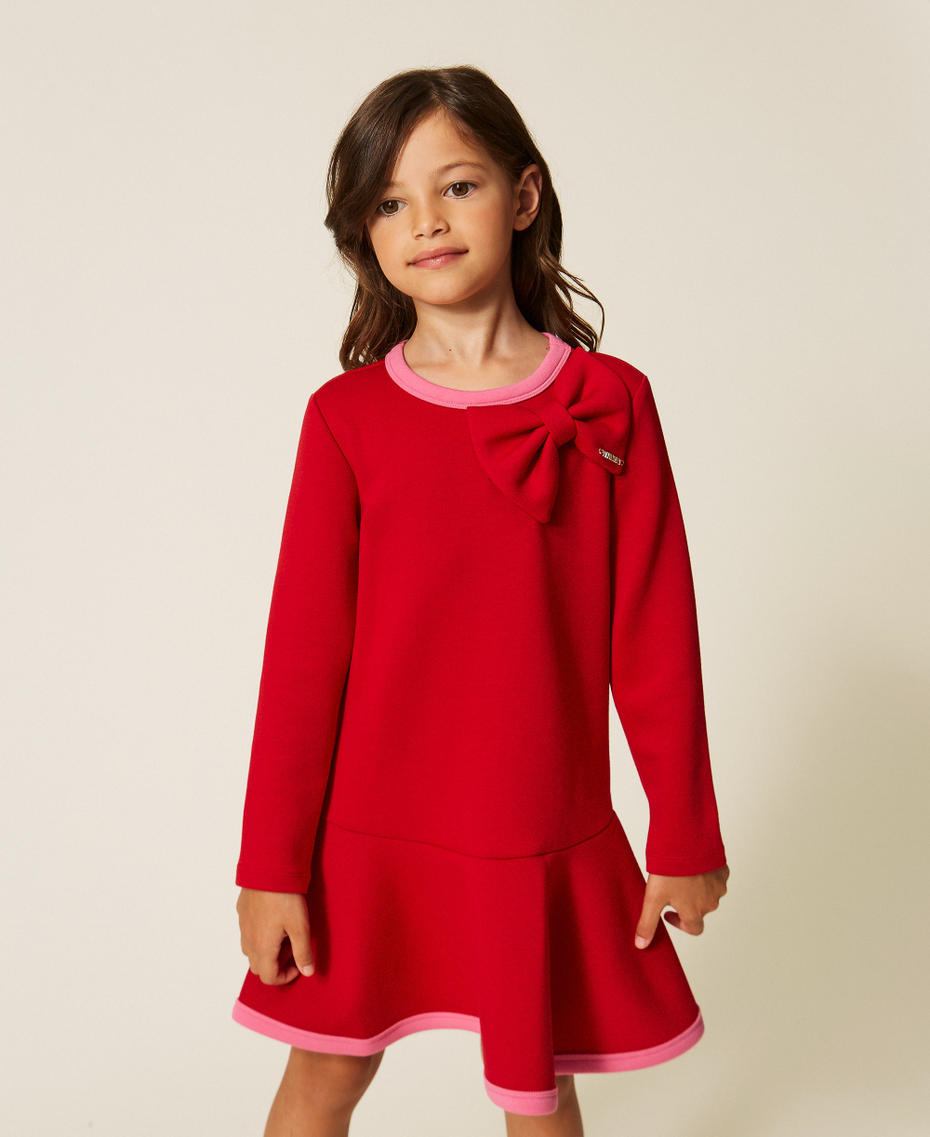Robe courte fille en scuba avec n&oelig;ud