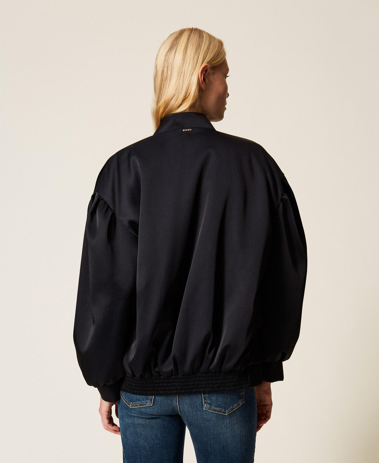 Duchesse bomber jacket with gathering Black Woman 261TP2750_00006_03