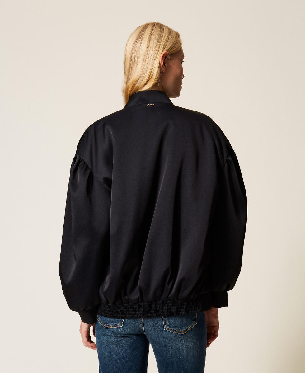Duchesse bomber jacket with gathering Black Woman 261TP2750_00006_03