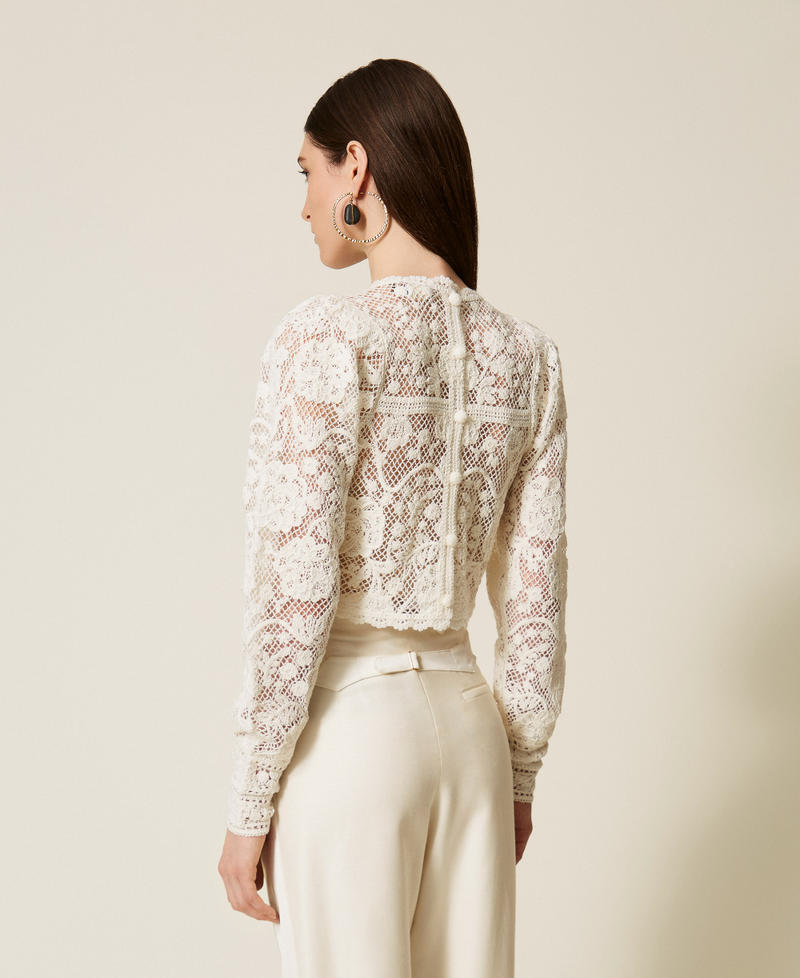 Wool blend crochet jumper White Snow Woman 252TS3190_00282_03